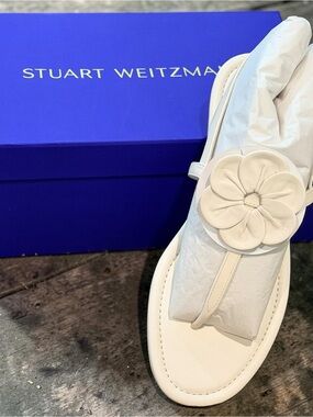 STUART WEITZMAN X Sandy Liang T-strap Slingback Sandal In White Size 10